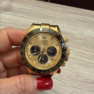 OLEVS Gold and Black Chronograph Watch